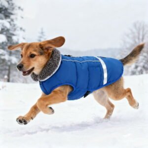 Reflective Dog Coat Winter Jacket with Thicken Fleece Lining,Waterproof Windproof Cold Weather Puppy Apparel,Adjustable Warm Pet Vest for Small Dogs,Medium Dogs,Large Dogs for Outdoor Safety(Blue,M)