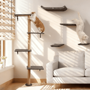 Tall Cat Scratching Posts,4 Tier Corner Cats Tree, Wall Mounted Kitten Tower,Carpeted Climbing Wall for Indoor Kitty Perching,Playing and Lookout (Grey)