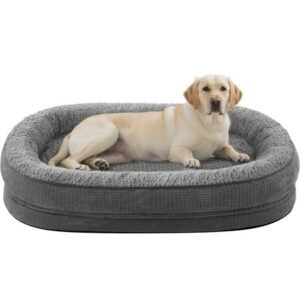 Extra Large Orthopedic Dog Bed, Waterproof Pet Couch Bed with Removable Washable Cover, Pet Bed with Bolster Sides, Egg-Crate Memory Foam, Non-Slip Bottom, Gray, 42in