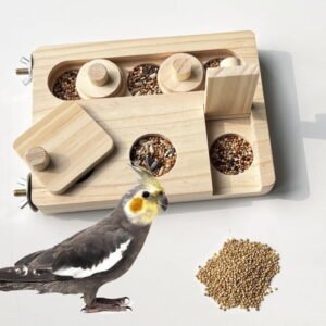 Wooden Bird Foraging Puzzle Toys for Parrots, Parakeet, Cockatiel, Sun Conures – Birds Interactive Mental Enrichment Toy, B ird Seed Slow Feeder Toy for Cage.