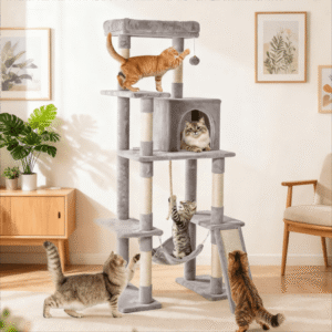 SHOUFTW 71-inch large indoor cat tree tower, multi-level cat climbing tower with condo, sisal scratching posts, hammock, durable multi-cat pet house, stable design