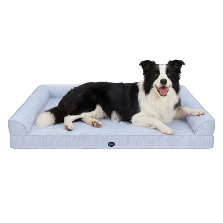 Ownpets Cooling Orthopedic Dog Bed for Large Dogs Blue L(42″ L x 30″ W x 7″ Th) Sofa-Style with Removable Washable Cover, Egg Crate Foam & Bolster Support, Non-Slip Bottom