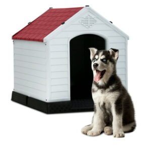 CL.HPAHKL Dog Houses, Durable Waterproof Dog Houses Plastic Dog House for Small Medium Dogs with Air Vents and Elevated Floor All Weather Dog House, Easy to Assemble (32″ L x 35″ W x 31″ H, Red)