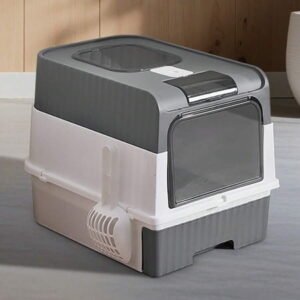 odorsTT Grey Enclosed Litter Tray – Sifting Scoop Kit, Pet Hygiene Box, Easy Clean Cat Accessories | Apartment Bedroom Bathroom Living Room for Apartment Bedroom Bathroom Living Room