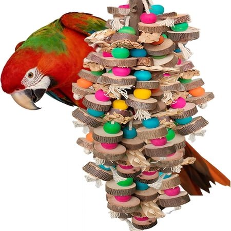 CYFW Large Bird Toys for Parrots Toys Natural Colored Wooden Bird Cages Chew Accessories for Macaws,Cockatoos,African Grey,And Amazon Parrots