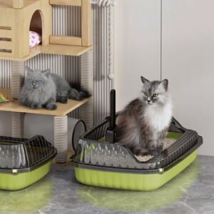 Low Entry Litter Box For Senior Cats,Low Litter Box For Senior Cats,Semi Enclosed High Bar Cats Litter Box With Splashs Proof Designs For Cats And Cats Shovel Suitable For Home Cats