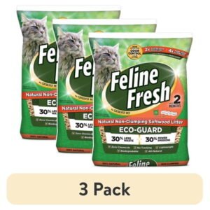 (3 pack) Feline Fresh Non- Clumping Natural Pine Pellet Cat Litter, Unscented, 20 lb Bag
