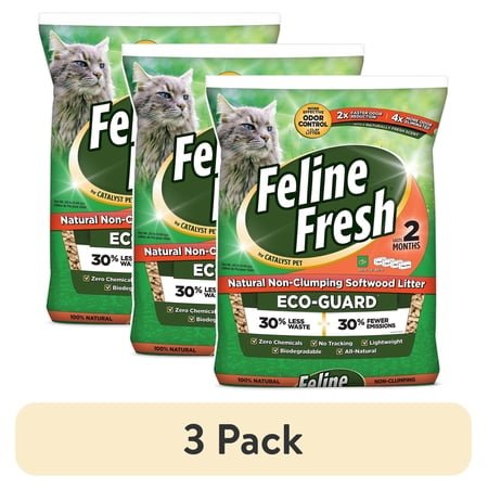 (3 pack) Feline Fresh Non- Clumping Natural Pine Pellet Cat Litter, Unscented, 20 lb Bag
