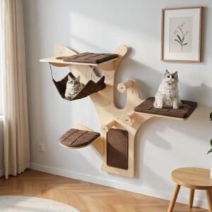 Yardi Yarda Wall-Mounted Cat Tower w/Wall Shelves & Perch, Corner Cat Tree, Cat Climbing Tower, Cat Towers for Indoor Cats-Brown
