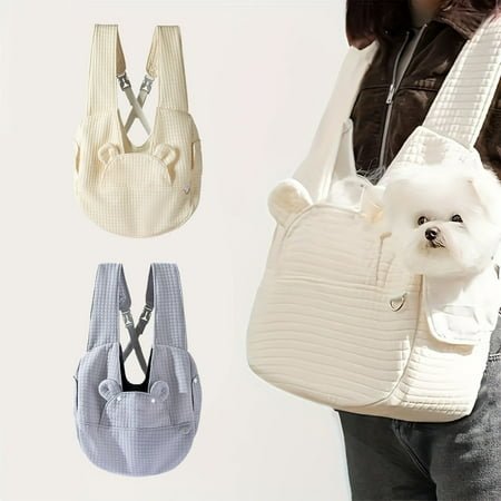 Pet Carrier Backpack Bag Chest Front Carrying for Small Medium Dogs Cats up to 12 lbs, Transparent Panoramic Breathable Design, Thick Padded Winter Travel Tote, Beige or Gray