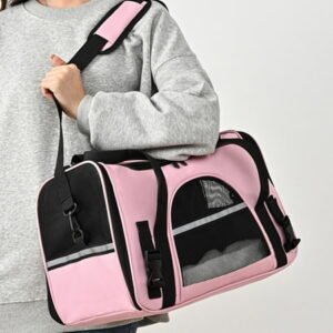 Portable Pet Carrier Bag,Pet Travel Carrier for Cats Dogs Puppies Bunny,Breathable Mesh Foldable Pet Soft-Sided Carrier with Zippers and Strip Pet Bag for Car Plane Trains Traveling