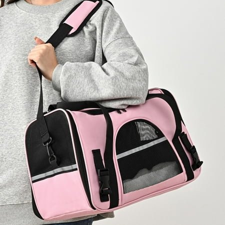 Portable Pet Carrier Bag,Pet Travel Carrier for Cats Dogs Puppies Bunny,Breathable Mesh Foldable Pet Soft-Sided Carrier with Zippers and Strip Pet Bag for Car Plane Trains Traveling