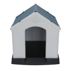 Favory Large Plastic Dog House Outdoor Indoor Doghouse Puppy Shelter Water Unaffected Easy Assembly Sturdy Dog Kennel with Air Vents and Elevated Floor