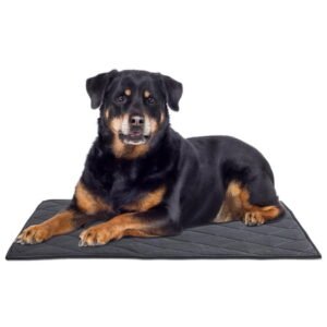 Durable Chew Proof Dog Bed, Tough Indestructible Crate Mat for Aggressive Chewers, Washable Waterproof Pet Bed for Medium Dogs, Black 43*58cm