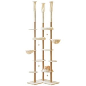 Floor to Ceiling Cat Tree, Tall Cat Tower Adjustable Height (88”-114”=223-290CM), 6-Tier Cat Climbing Tower with 18 Fully Sisal Scratching Posts,Beige