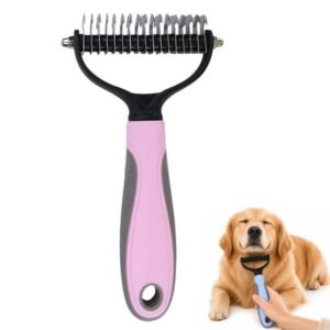 Nolaras Dog Grooming Tool, Nolaras Pet Grooming Tool, 2-in-1 Mechanical Grooming Tool with Rounded-Tip Stainless Steel Teeth, Removal of Debris and Loose Fur, Ergonomic Grip, Ideal for Cats and Dogs