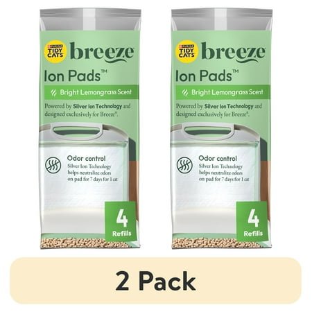 (2 pack) Purina Tidy Cats Breeze Bright Lemongrass Scented Ion Cat Litter Pads Refill Pack