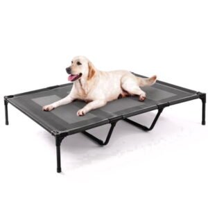 petizer XL Cooling Elevated Dog Bed, Heavy Duty Anti-Sag Outdoor Dog Cot for Camping, Breathable & Waterproof Raised Dog Bed with Sturdy Center Support Bars, 48×36 Inches, Black