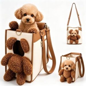 Teddy Bear Dog Carrier Bag, Teddy Go Dog Bag for Dogs and Cats, 2 in 1 Multifunctional Pet Handbag with Furry Ears and Peek Window for Walks and Errands