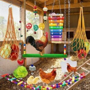 9 PCS Bird Toys for Parakeets, Wood Parrots Toys, Budgie Toys for Bird Cage Accessories, Swing Hanging Standing Chewing Toy Hammock Climbing Ladder Bird Cage