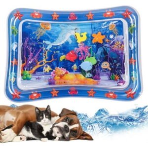 Elainilye Pet Play Mat, Thickened Scratch-Resistant Water Activity Pad for Cats Play, Fish Sensory Toy Mat for Kitten Enrichment, Indoor Pet Playtime Accessory, E