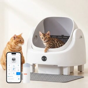 Dateyes Open Top Self-Cleaning Cat Litter Box, Smart App Control with Safety Sensors, Includes Litter Mat & Odor Fragrance Box, White