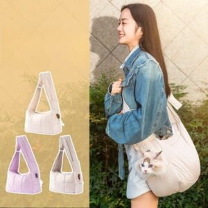 Pet Dog Sling Carrier with Large Pocket and Adjustable Safety Hook, Breathable Mesh Safe Bag for Cats, Suitable for Pets – Anti-Falling Design for Traveling, and Outdoor （Beige）