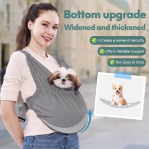 Dog Sling Carrier for Small Pets, Hands Free Cat Sling, Reducing Back Neck Pain Anti-Anxiety Puppy Front, Adjustable Soft Dog Carrying (Grey, Regular 0-9 Lbs)