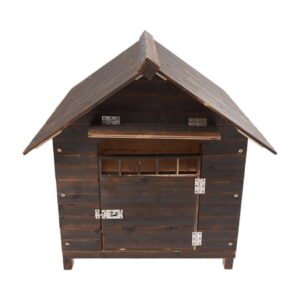 Outdoor Wooden Dog House Windproof & Rainproof Puppy Shelter Indoor Outdoor Pet House w/Window & Door, Dog Kennel for Small Medium Dogs (Brown, 34.64″ D x 30.31″ W x 31.88″ H)