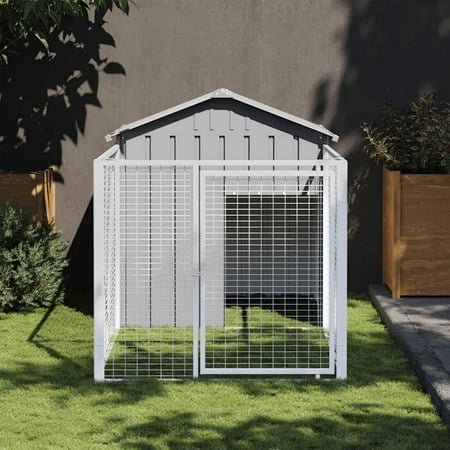 vidaXL Dog House with Run Light Gray 46.1″x79.1″x48.4″ Galvanized Steel