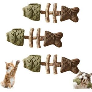 Fix Your Cat’s Dental Health, Natural Dental Chew Toy for Cats, Fishbone Shape with Catnip & Silvervine, Durable Feline Tooth Care Tool,(3PCS-C)