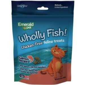 6 Pack Emerald Pet Wholly Fish! Cat Treats Salmon Recipe [Cat Crunchy Treats, Bulk Cat Supplies, Emerald Pet] 18 oz (6 x 3 oz)