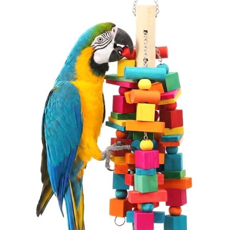 Bird Toys – Parrot Toys with Multicolored Natural Wooden Blocks, Bird Chewing Sticks Toys for Conures Parakeets Cockatiels Lovebirds African Grey Macaws Amazon Parrots Gift(Style B)