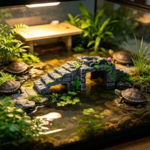 Cififendec Artificial Tree House Cave, Realistic Resin Reptile Hideout Ornament, Moss Rock Basking Cave for Turtle Tank Landscaping Terrarium Rest Spots