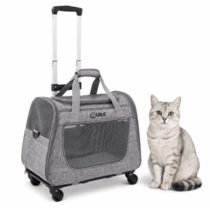 Rolling Cat Carrier with Wheels, Foldable Airline Approved Pet Travel Carrier with Handle & Luggage Strap