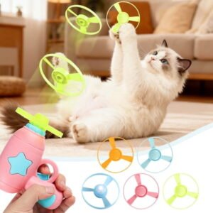 Cat Fetch Toy Flying Disc Launcher, LED Interactive Cat Toys with 5 Saucers & Spinner, Glowing Propeller for Indoor Cats, Kitten Chasing Training Hunting Enrichment Toys