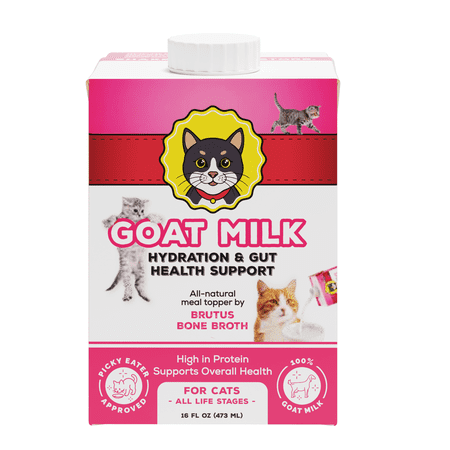 Brutus Broth Goat Milk for Cats – Meal Topper and Hydration Support, 100% Pure Single Ingredient Goat Milk, Ready to Serve Liquid for All Life Stages, 16 fl oz