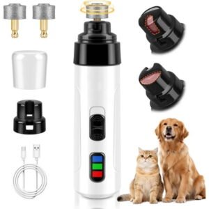  🐾Quiet Dog Nail Grinder, Quiet 2-Speed Rechargeable Pet Nail Trimmer for Small/Medium/Large Dogs & Cats, Painless Paw Grooming with 2 Replacement Grinding Heads