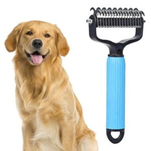 2 in 1 Pet Grooming Rake, Silent Dematting Comb for Cats Dogs, Professional Smooth Remover Tool for Mats Tangles Loose Hair, Blue