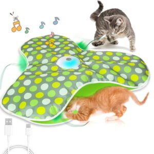 Interactive Cat Toy, Self-Employment, Electric Cat Toy, Intelligence Toy for Cats with Removable Feathers, Automatic Mouse Catching Game, Green