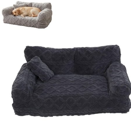 Fluffy Plush Calming Pet Sofa Bed, Washable Removable Cover Couch Bed with Non Slip Bottom for Dogs Cats All Sizes