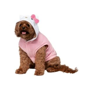 Hello Kitty and Friends Hello Kitty Dog Hoodie – Velvet Plush Hooded Pet Shirt with Character Design (Size Large)