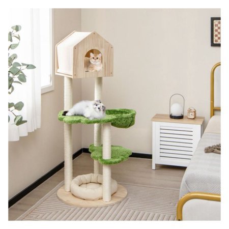55 Inch Cat Tree, Cat Climbing Tower with Sisal Scratching Posts & Bed