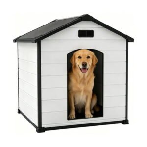 Dog House Outdoor Dog House – Heavy Duty Waterproof Dog Kennel for Indoor Outdoor Use, Weatherproof Shelter, Hidden Vents – Easy Assembly – for Small to Extra Large Dogs – Cement Gray, 57”×47”×50”