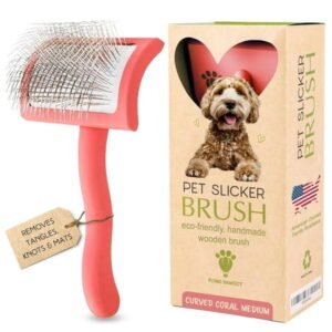 Pet Slicker Brush for Dogs – Grooming Brush for Poodles, Doodles, and Golden Retrievers (Curved Medium)