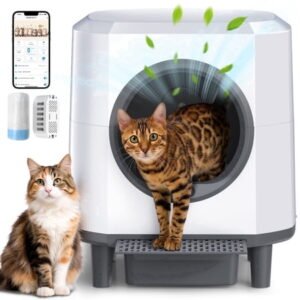 Eyesun Automatic Self-Cleaning Cat Litter Box, 90L Large Capacity, App Control, Odor Control, Safety Sensors, for Multiple Cats, Milk White