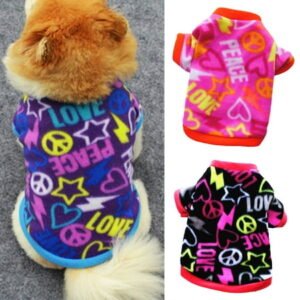 Yesbay Pet Dog Puppy Winter Soft Warm Heart Star Print Clothes Coat Costume Apparel,Rose Red + Black^
