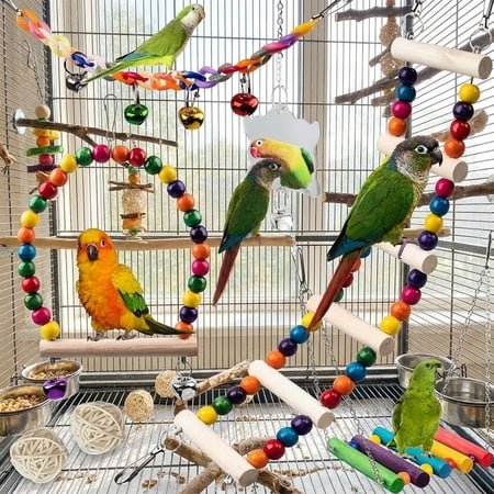Cheapark Parrot Toy Set Interactive Chew Toy 7 Piece Bird Cage Decor for Pet Parrot Play Back to School Holiday Use