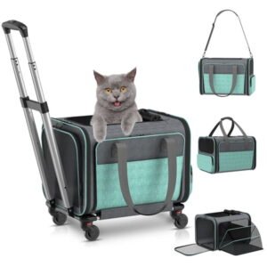 MAXLAPTER Cat Carrier with Wheels Airline Approved, Expandable Rolling Dog Carrier for Small Dog Under 25lbs, Cat Soft Carrier Pet Travel Bag TSA