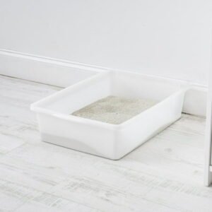 IRIS Large Open Top Cat Litter Tray, Sturdy Comfortable Open Air Senior Cat Kitty Rabbit Bunny Litter Pan Indoor, Pearl